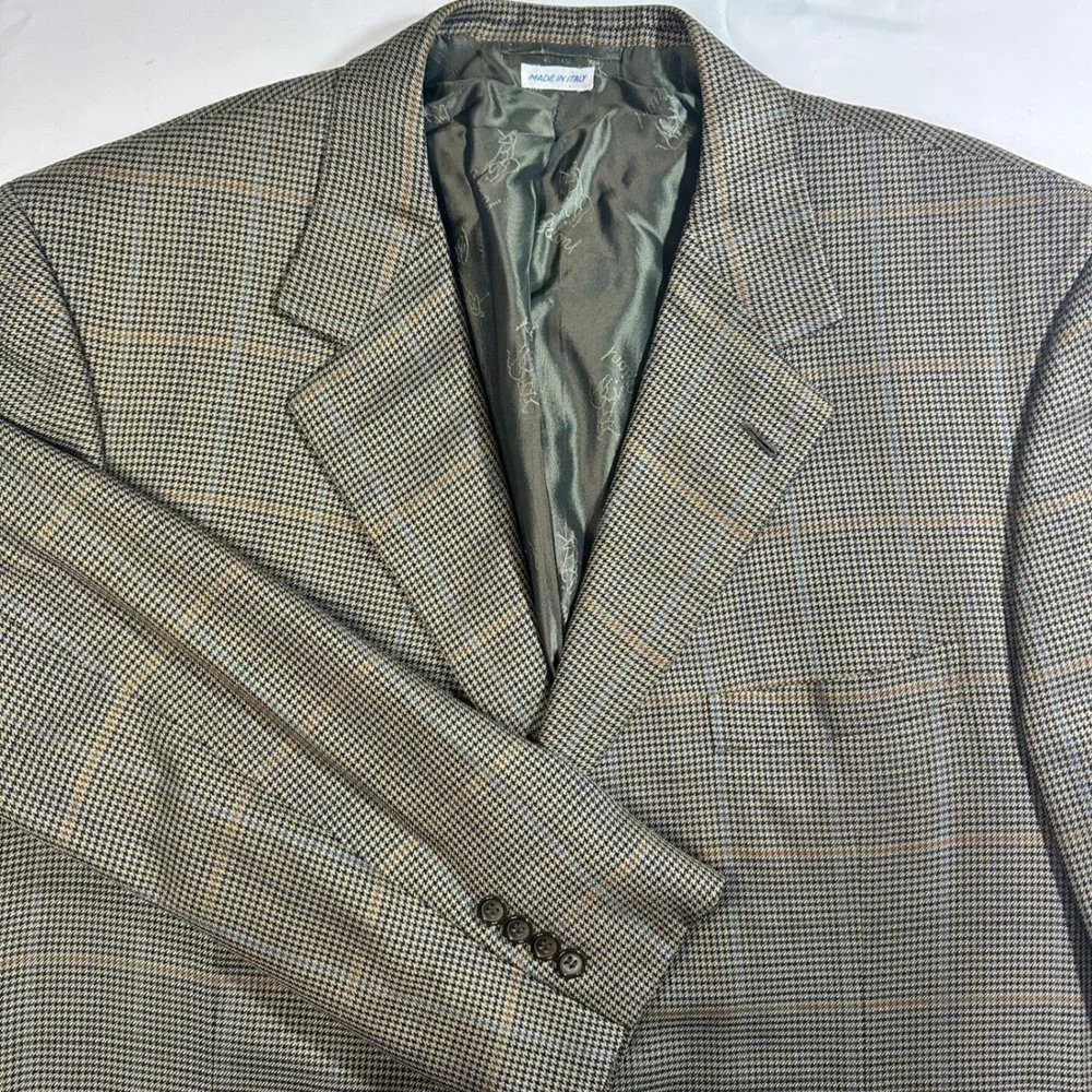 Brioni for Neiman Marcus Houndstooth Plaid Wool Jacket 48 Long Italy FLAWED